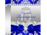 Blank Quinceanera Invitations Royal Blue Damask Pearl Bow Quinceanera Invite Zazzle Com