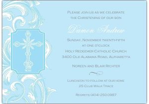 Blank Sample Of Baptismal Invitation Christening Cross Scroll Blue Baptism Invitations