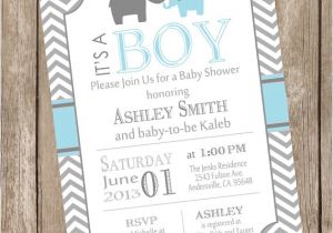 Blue and Gray Elephant Baby Shower Invitations Blue and Gray Baby Shower Invitation Elephant by