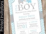 Blue and Gray Elephant Baby Shower Invitations Printed Boy Elephant Baby Shower Invitation Blue and Grey