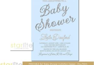 Blue and Silver Baby Shower Invitations Baby Boy Shower Invitation Blue and Silver Glitter