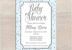 Blue and Silver Baby Shower Invitations Blue and Silver Baby Shower Invitation Silver Glitter