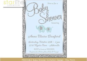 Blue and Silver Baby Shower Invitations Elephant Baby Shower Invitation Boy Baby Blue Silver