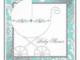 Blue and Silver Baby Shower Invitations Teal Blue Silver Carriage Baby Shower Invitations