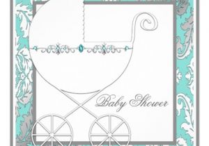 Blue and Silver Baby Shower Invitations Teal Blue Silver Carriage Baby Shower Invitations
