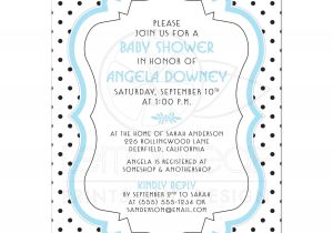 Blue and White Baby Shower Invitations Baby Shower Invite Chic Retro Black White Polka Dots Blue