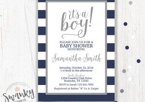Blue and White Baby Shower Invitations Navy and Gray Baby Shower Invitations Boy Baby Shower