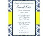 Blue and Yellow Bridal Shower Invitations Navy Blue and Yellow Damask Bridal Shower 5×7 Paper