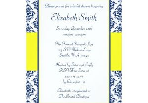 Blue and Yellow Bridal Shower Invitations Navy Blue and Yellow Damask Bridal Shower 5×7 Paper