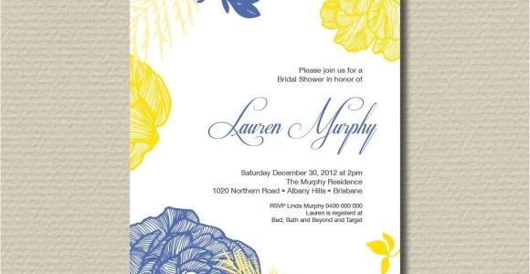 Blue and Yellow Bridal Shower Invitations Printable Bridal Shower Invitation Royal Blue and Yellow