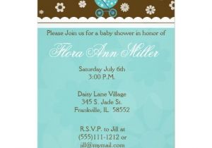 Blue Green Brown Baby Shower Invitations Blue and Brown Baby Buggy Baby Shower Invitation 5" X 7