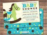 Blue Green Brown Baby Shower Invitations Rocking Horse Baby Shower Invitation Blue Brown Green
