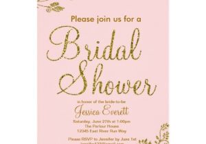 Blush Pink and Gold Bridal Shower Invitations Blush Pink Gold Glitter Bridal Shower Invitation Zazzle Com