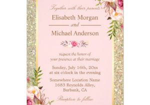Blush Pink Wedding Invitation Template Gold Glitters Blush Pink Floral Wedding Invitation