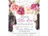 Boho Chic Birthday Invitation Template Boho Floral Dreamcatcher Watercolor First Birthday Card