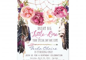 Boho Chic Birthday Invitations Boho Floral Dreamcatcher Watercolor First Birthday Card