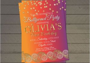 Bollywood theme Party Invitation Card Bollywood Birthday Party Invite Confetti Indian Wedding