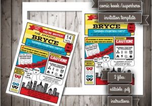 Book Party Invitations Template Items Similar to Comic Book or Superhero theme Birthday