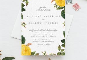 Botanical Wedding Invitation Template Botanical Floral Wedding Invitation Yellow Flower Pdf