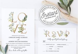 Botanical Wedding Invitation Template Greenery Gold Botanical Love Wedding Invitation Template
