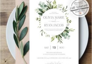 Botanical Wedding Invitation Template Greenery Wedding Invitation Template Botanical Wedding