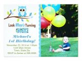 Boy Owl First Birthday Invitations Owl Boy 1st Birthday Invitation 5×7 Photo Card Zazzle