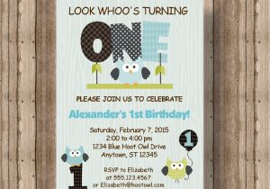 Boy Owl First Birthday Invitations Owl First Birthday Invitation for Boys Blue Owl 1st Birthday