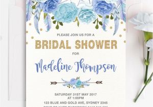 Bridal Shower Invitations Australia Boho Blue Gold Floral Bridal Shower Invitation Hens Night