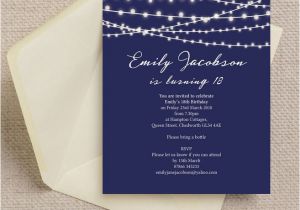 Bring A Bottle Party Invitation Navy Blue Fairy Lights 18th Birthday Party Invitation From