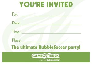 Bubble soccer Party Invitations Gametruck