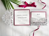 Burgundy and Gray Wedding Invitations Burgundy and Gray Elegant Laser Cut Pocket Wedding