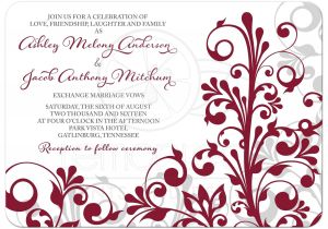 Burgundy and Gray Wedding Invitations Burgundy Gray Abstract Floral Wedding Invitation