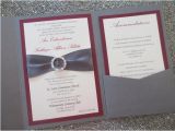 Burgundy and Gray Wedding Invitations Grey and Burgundy Pocket Wedding Invitation Fall Rhinestone