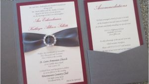 Burgundy and Grey Wedding Invitations Grey and Burgundy Pocket Wedding Invitation Fall Rhinestone