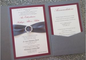 Burgundy and Grey Wedding Invitations Grey and Burgundy Pocket Wedding Invitation Fall Rhinestone