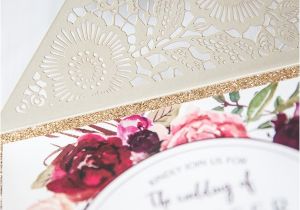 Burgundy and Ivory Wedding Invitations Ivory Laser Cut Floral Unique Wedding Invitations with