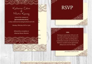 Burgundy and Ivory Wedding Invitations Printed Wedding Invitation Suite Set Burgundy Ivory