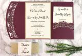 Burgundy themed Wedding Invitations Burgundy and Gold Glitter Laser Cut Pocket Wedding Invitation