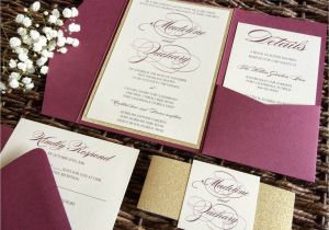 Burgundy themed Wedding Invitations Burgundy Wedding Invitation Burgundy and Gold Glitter Pocket