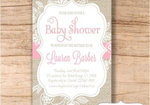 Burlap and Lace Baby Shower Invitations Burlap and Lace Baby Shower Invitation Pink Burlap Lace Baby