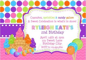 Candy themed Party Invitations Printable Birthday Party Invitations Sweet Shoppe Candy