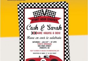Car themed Baby Shower Invitations Vintage Red Racing Car Baby Shower Invitations
