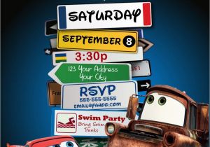 Car themed Birthday Invitation Templates Disney Pixar Cars Lightning Mcqueen Mater Birthday Party