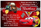 Car themed Birthday Invitation Wording Cars theme Party Invitation