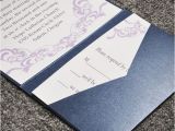Cards and Pockets Wedding Invitations Elegant Purple Damask Card and Blue Pocket Affordable