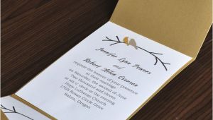 Cards and Pockets Wedding Invitations Love Birds Card and Elegant Gold Pocket Wedding Invites