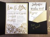 Cards and Pockets Wedding Invitations My Diy Story Geometric Black Gold Foil Pocket