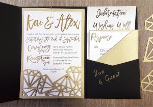 Cards and Pockets Wedding Invitations My Diy Story Geometric Black Gold Foil Pocket