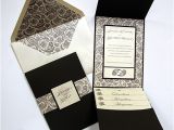 Cards and Pockets Wedding Invitations Paisley Floral Bitter Chocolate Pocket Invitation Cards