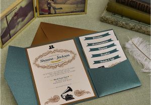 Cards and Pockets Wedding Invitations Vintage Jade and Antique Gold Wedding Pocket Invitation
